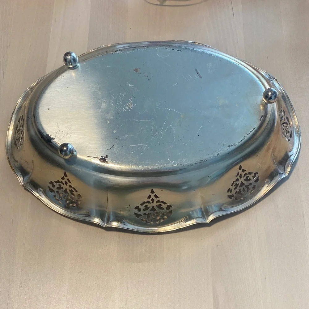 Elegant Vintage Pierced WMF Ikora Brushed Silverplated Oval Serving Tray
